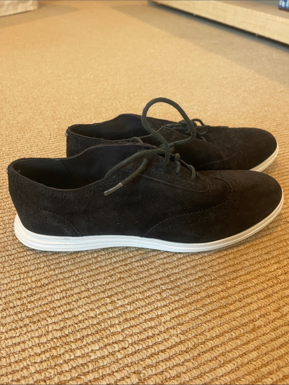 Cole Haan Black Suede Lace-Up Sneakers with White Sole